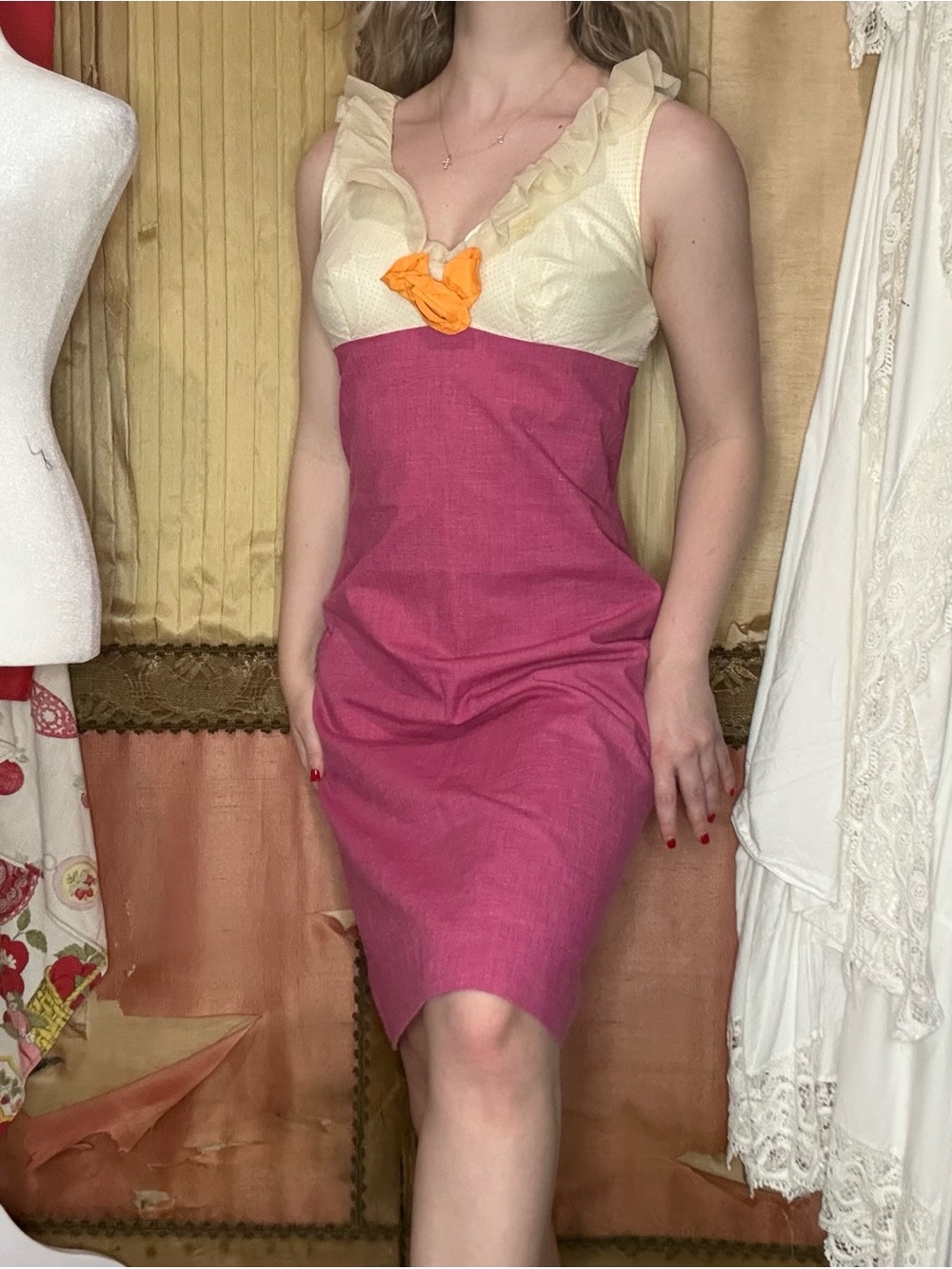 Vintage 1970’s Cream Dress with Subtle Polka-Trim